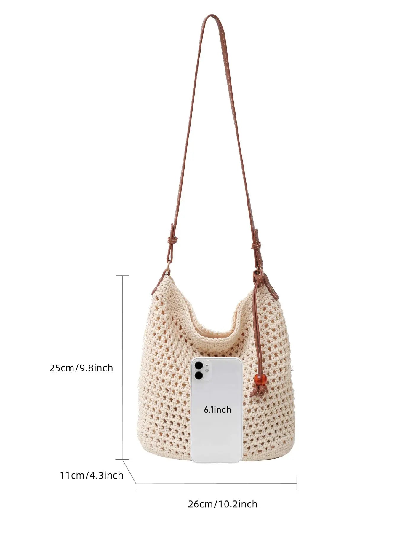 Women'S Fashionable Crochet Bag, Casual Versatile Shoulder Bag for Daily Used, Trendy High-Quality Daily Commuting Bag, Girl Fashionable Shopping Bag, Elegant Commuter Bag