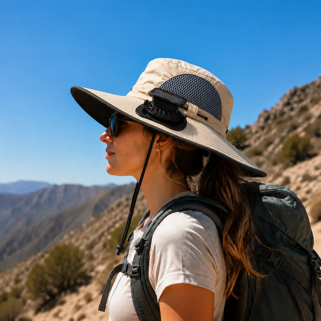 2026 Outdoor Wide Brim Cooling Hat with Dual Fans, UPF 50+ Sun Protection, Waterproof Breathable Rechargeable Hat for Fishing, Camping, Gardening & Outdoor Sports, Long-Lasting Summer Cooling Gift, Perfect Father’S Day Gift for Dad & Husband