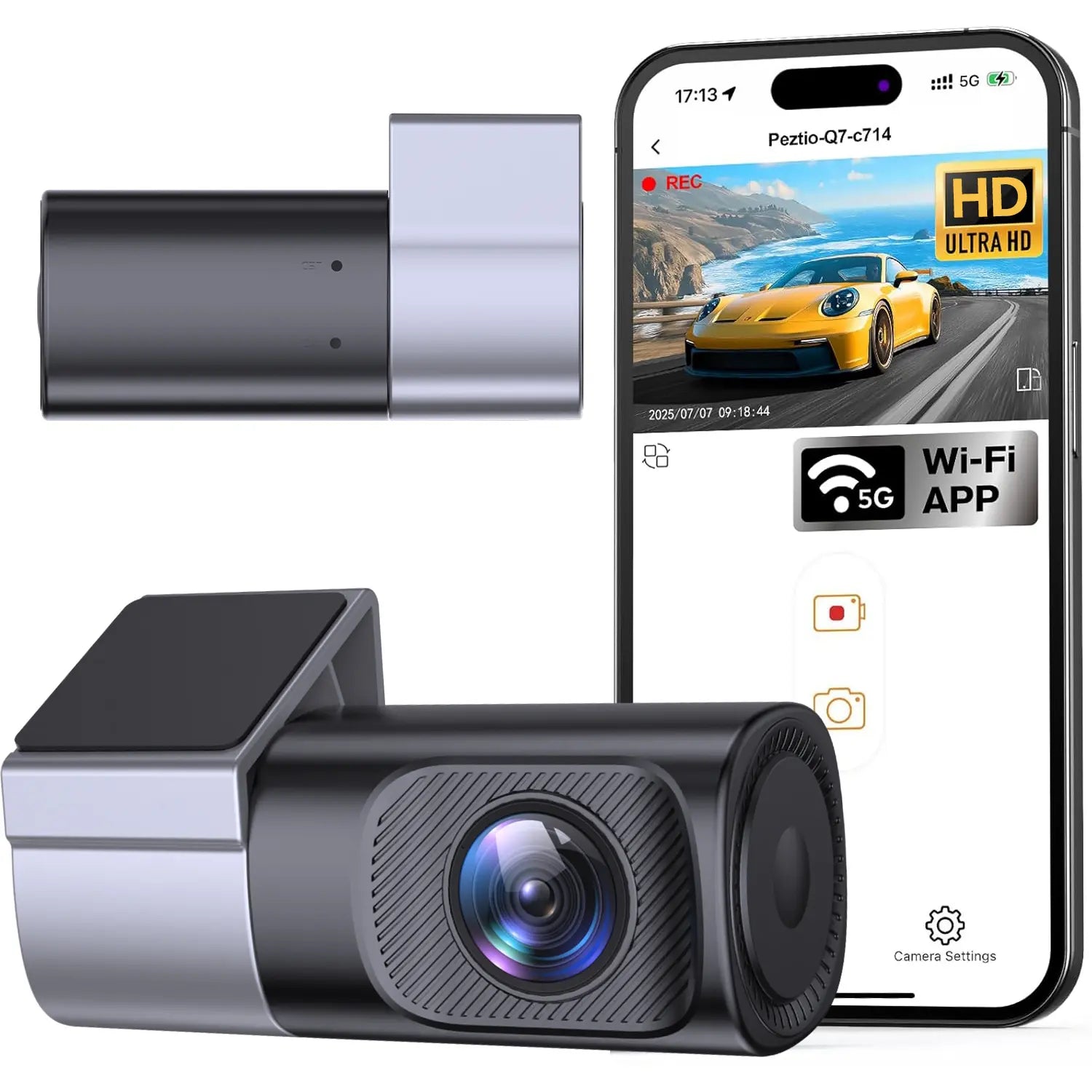 Ultra Slim 1080P FHD Dashcam Wired (Requires Connection to the Car) for Cars Car Driving Recorder with Wi-Fi App Control 24-Hour Parking Mode Loop Recording G Sensor 145-Degree Wide Angle HDR 128GB Support Compact Mini for Trucks Safety Camera Accessories