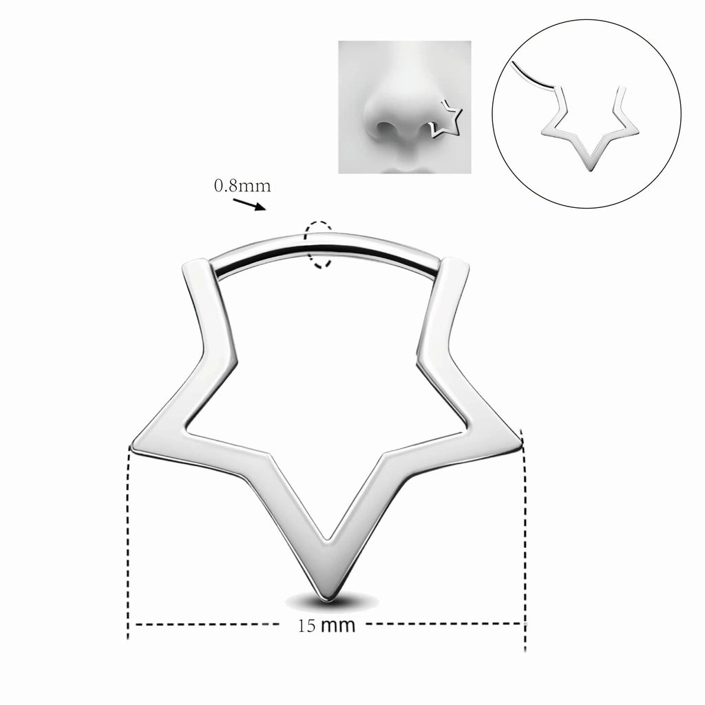 OUFER Titanium 20G Star Notril Piercing Nose Ring Lobe Earring Jewelry, 7Mm-8Mm Inner Diameter Star Hoop Earring, Lightweight Piercer-Recommended Daily Wear Accessory