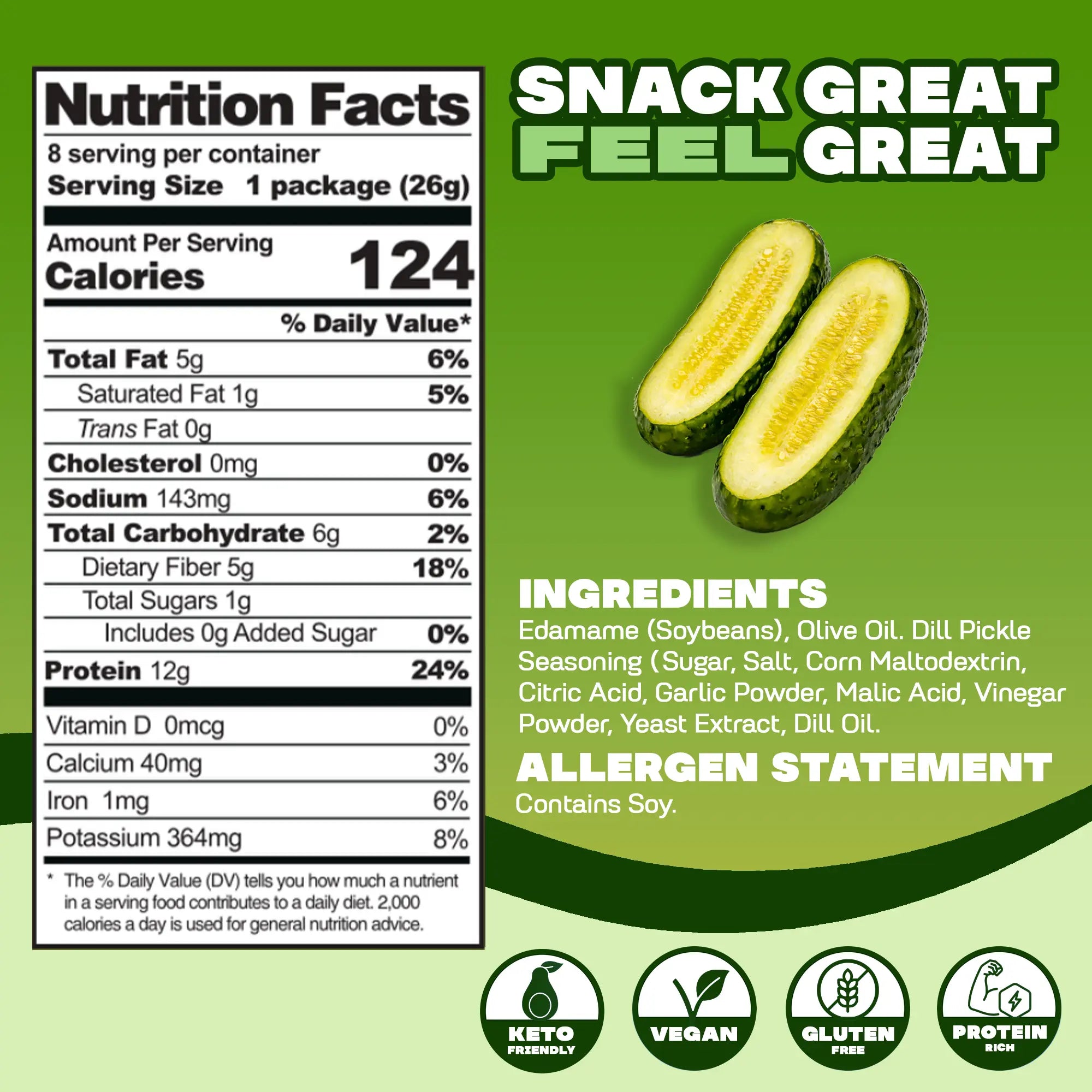 Where You Bean Dill Pickle Crunchy Roasted Edamame Beans – 12G Protein, Low Carb, Keto Friendly Vegan Snack & High Fiber - Made with Olive Oil (8-Pack)