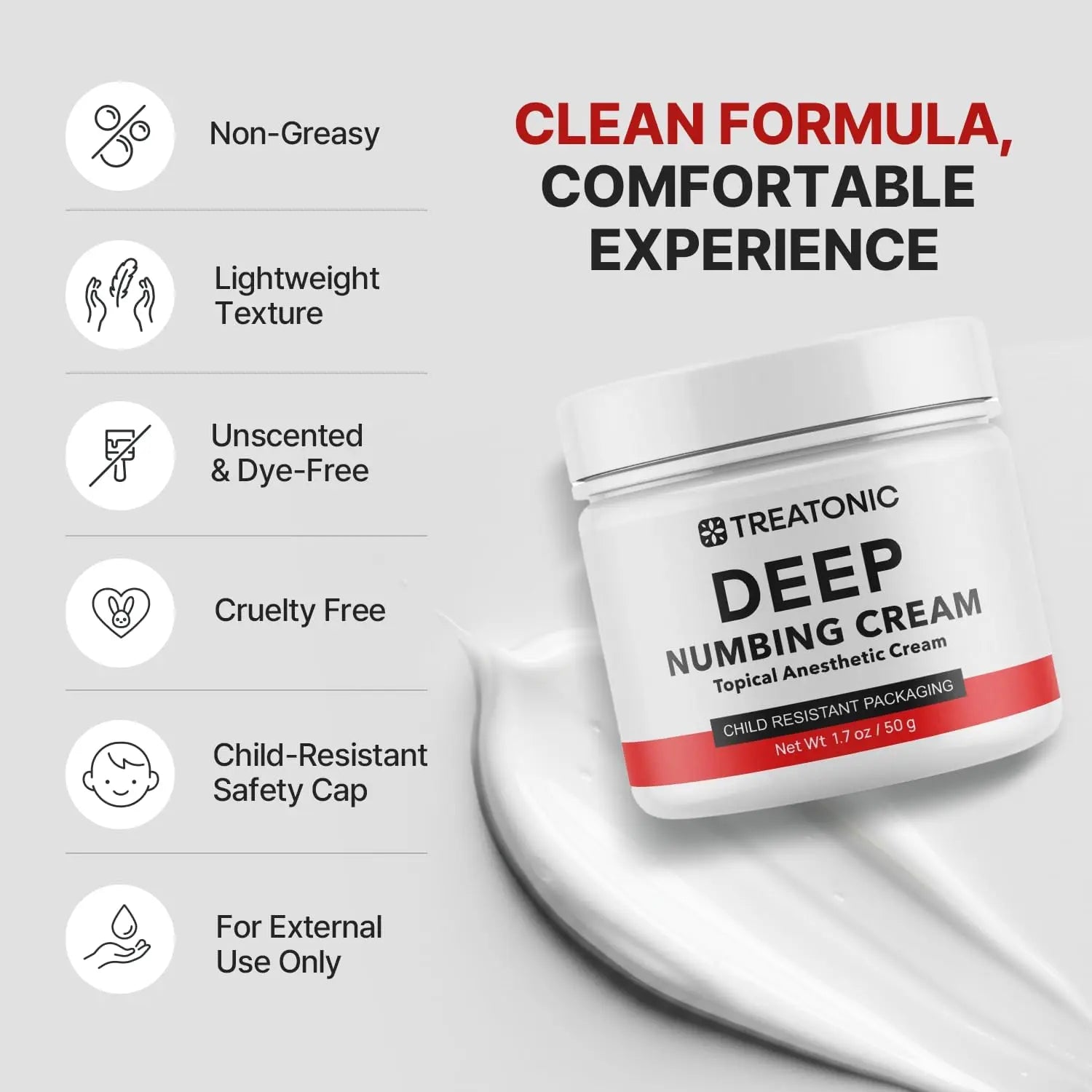 Treatonic Maximum Strength Numbing Cream: Numbing Cream for Discomfort, Burn, Itch & Pain Relief - Fast-Acting, Soothing Topical Anesthetic with Menthol & Emu Oil for Hemorrhoid Treatment – 1.7Oz