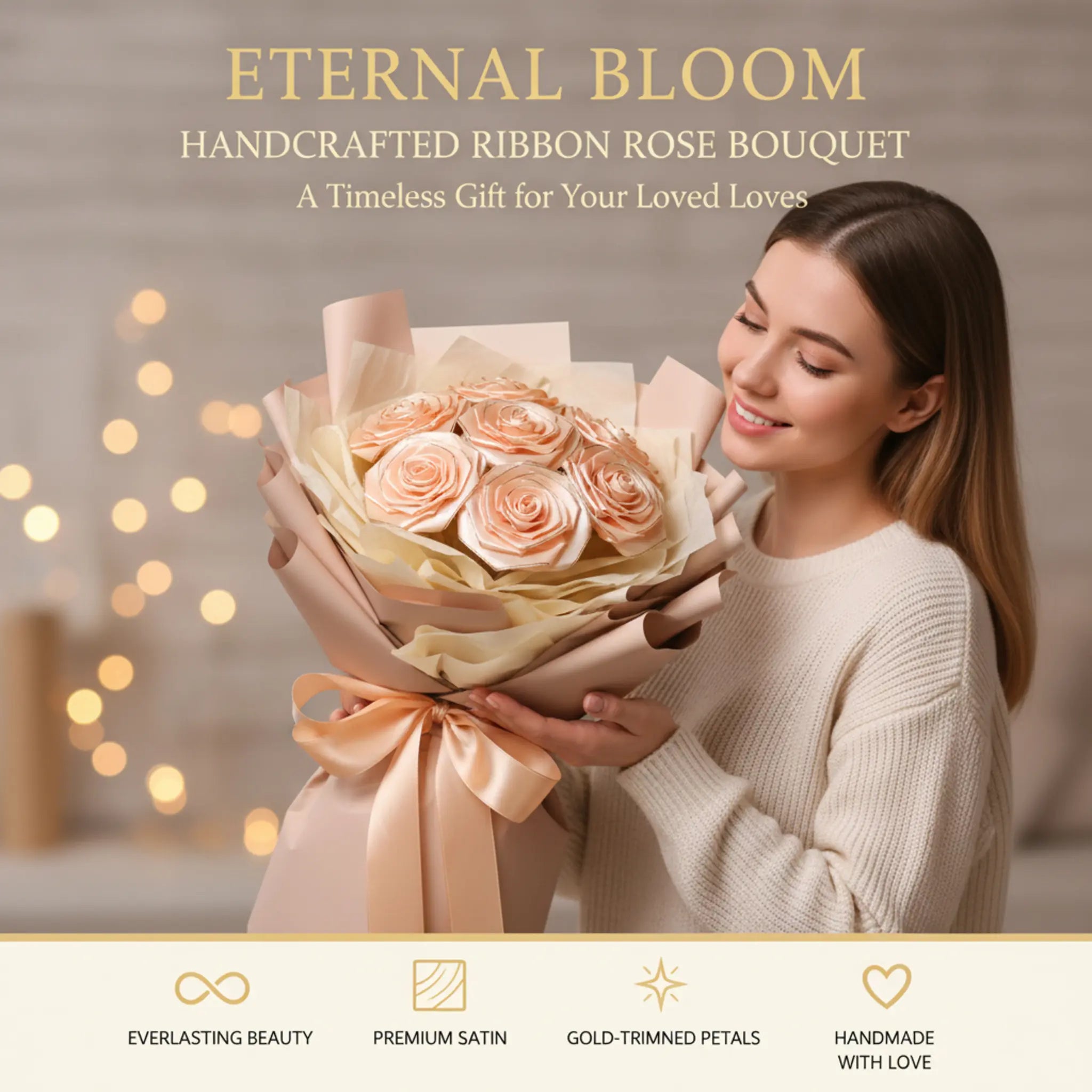 12/24/48Pcs Finished Satin Ribbon Roses for DIY Eternal Roses, Rose Bouquet for DIY Decor，Ramos Eternal Flower Bouquet, Long-Lasting Flowers, Suitable for Weddings, Anniversarie