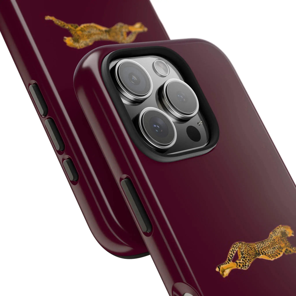 Cheetah "The World Is Yours" Phone Case | Burgundy Tough Phone Case, Elegant, Dark Feminine Suitable for Iphone 17-11 Pro Max/Plus and Samsung Galaxy S23-25