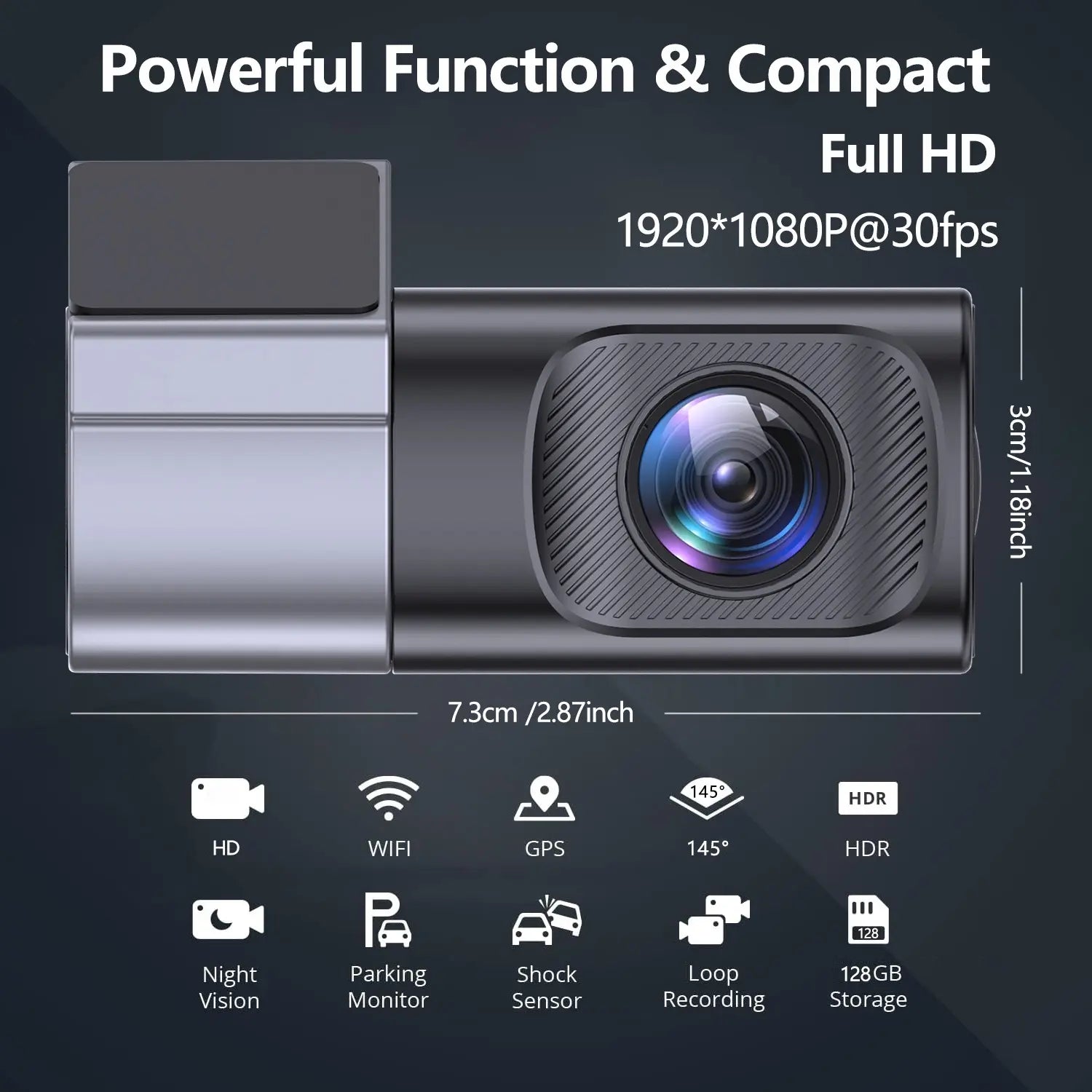 Ultra Slim 1080P FHD Dashcam Wired (Requires Connection to the Car) for Cars Car Driving Recorder with Wi-Fi App Control 24-Hour Parking Mode Loop Recording G Sensor 145-Degree Wide Angle HDR 128GB Support Compact Mini for Trucks Safety Camera Accessories