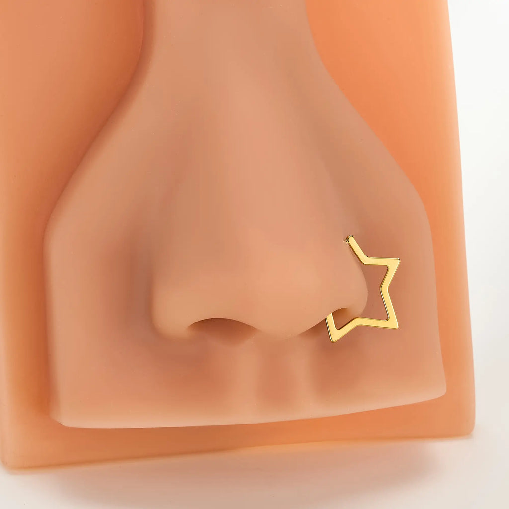OUFER Titanium 20G Star Notril Piercing Nose Ring Lobe Earring Jewelry, 7Mm-8Mm Inner Diameter Star Hoop Earring, Lightweight Piercer-Recommended Daily Wear Accessory