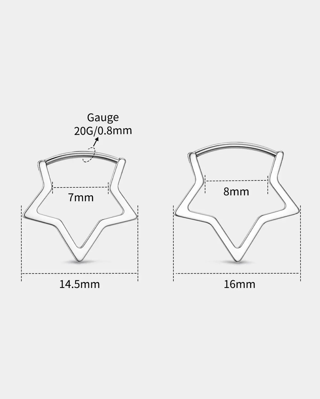 OUFER Titanium 20G Star Notril Piercing Nose Ring Lobe Earring Jewelry, 7Mm-8Mm Inner Diameter Star Hoop Earring, Lightweight Piercer-Recommended Daily Wear Accessory