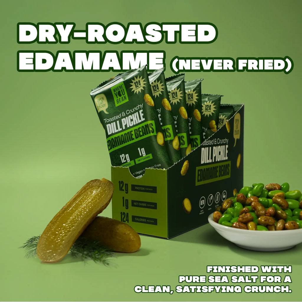 Where You Bean Dill Pickle Crunchy Roasted Edamame Beans – 12G Protein, Low Carb, Keto Friendly Vegan Snack & High Fiber - Made with Olive Oil (8-Pack)