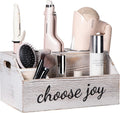 Rustic Wooden Hair Tool Organizer - Curling Iron, Blow Dryer & Straightener Holder - Flat Iron & Hair Accessories Storage - Bathroom Countertop