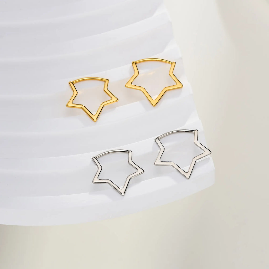 OUFER Titanium 20G Star Notril Piercing Nose Ring Lobe Earring Jewelry, 7Mm-8Mm Inner Diameter Star Hoop Earring, Lightweight Piercer-Recommended Daily Wear Accessory