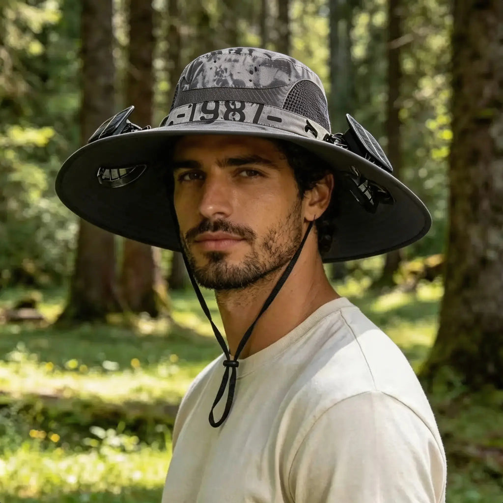 2026 Outdoor Wide Brim Cooling Hat with Dual Fans, UPF 50+ Sun Protection, Waterproof Breathable Rechargeable Hat for Fishing, Camping, Gardening & Outdoor Sports, Long-Lasting Summer Cooling Gift, Perfect Father’S Day Gift for Dad & Husband