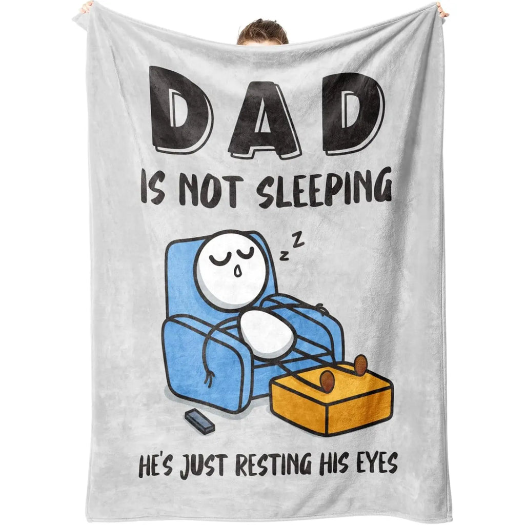 【Father'S Day】Funny Birthday Gift for Dad Husband, Dad Is Not Sleeping Flannel Blanket, Fathers Day Dads Gifts from Daughter Son, Super Soft Throws Blanket for Couch and Napping