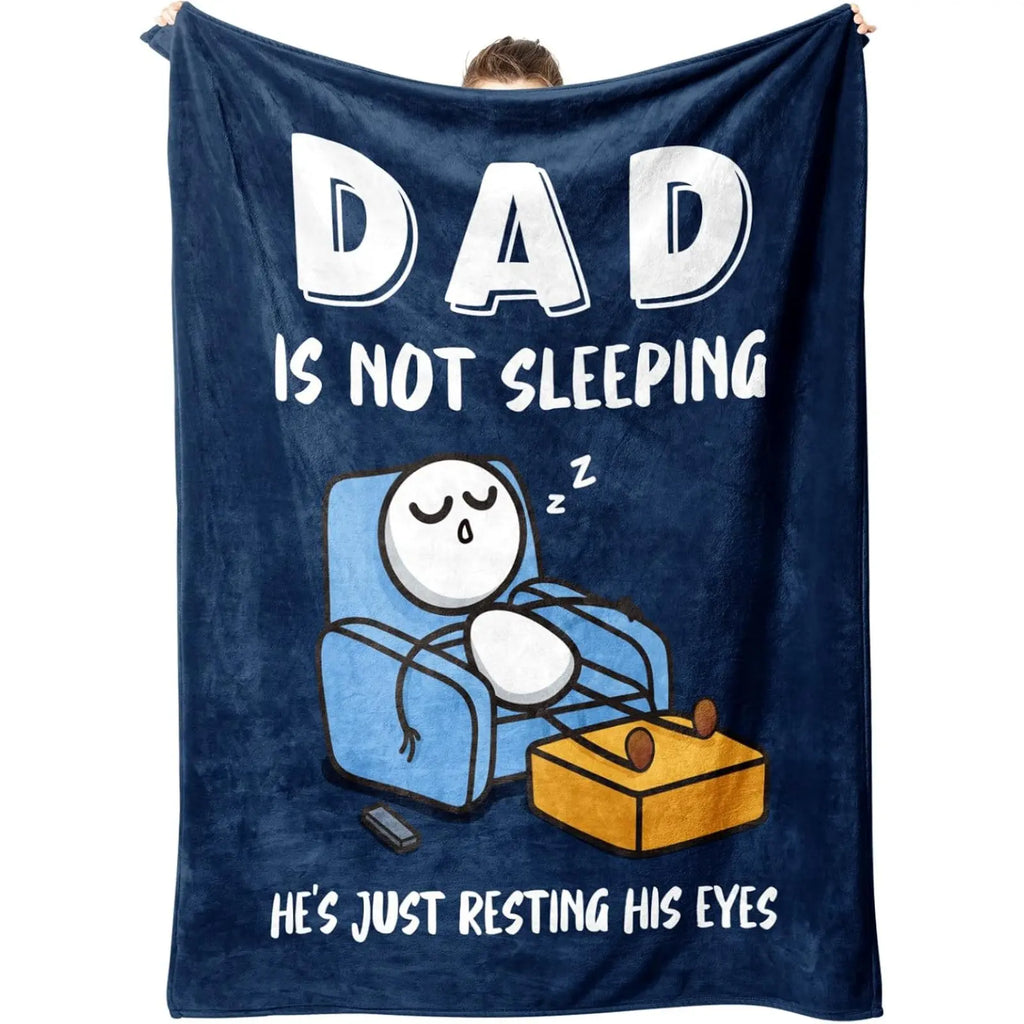 【Father'S Day】Funny Birthday Gift for Dad Husband, Dad Is Not Sleeping Flannel Blanket, Fathers Day Dads Gifts from Daughter Son, Super Soft Throws Blanket for Couch and Napping