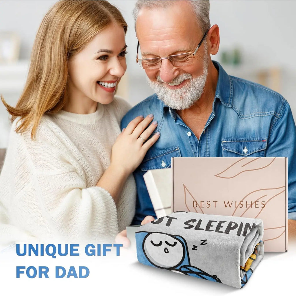 【Father'S Day】Funny Birthday Gift for Dad Husband, Dad Is Not Sleeping Flannel Blanket, Fathers Day Dads Gifts from Daughter Son, Super Soft Throws Blanket for Couch and Napping