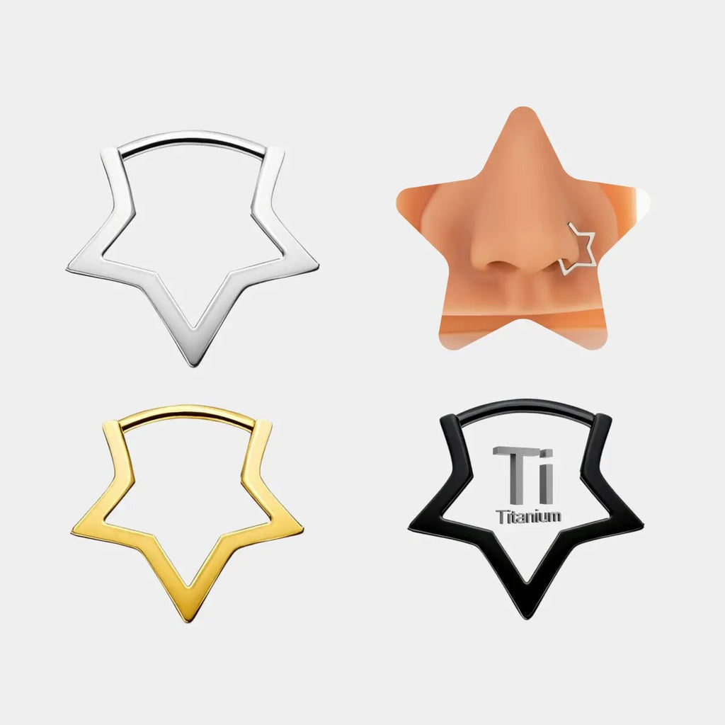 OUFER Titanium 20G Star Notril Piercing Nose Ring Lobe Earring Jewelry, 7Mm-8Mm Inner Diameter Star Hoop Earring, Lightweight Piercer-Recommended Daily Wear Accessory