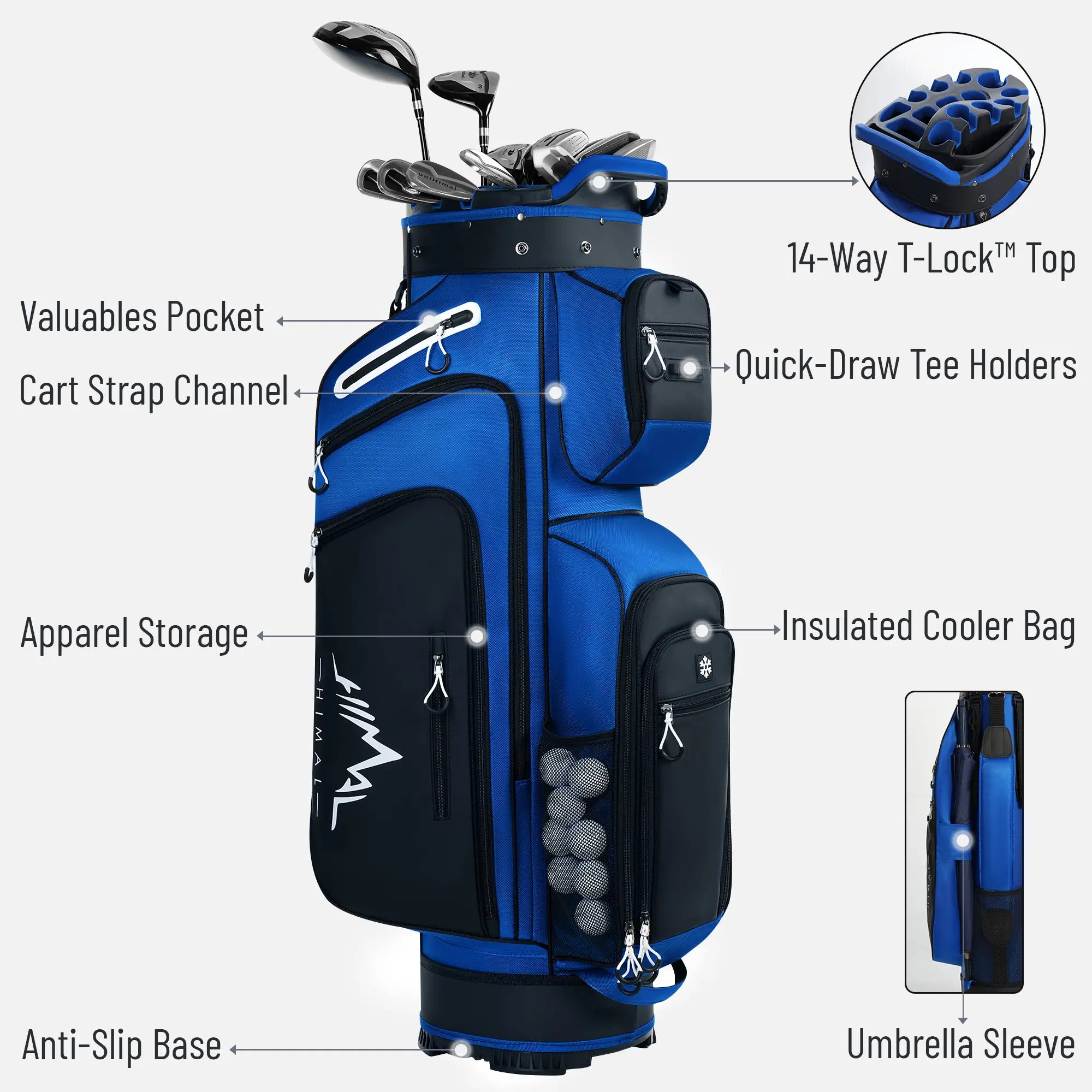 Unihimal Hive Vault Golf Cart Bag 14-Way, Premium Full Length Golf Bag for Men with Magnetic Leather Pocket, Handles and Rain Cover