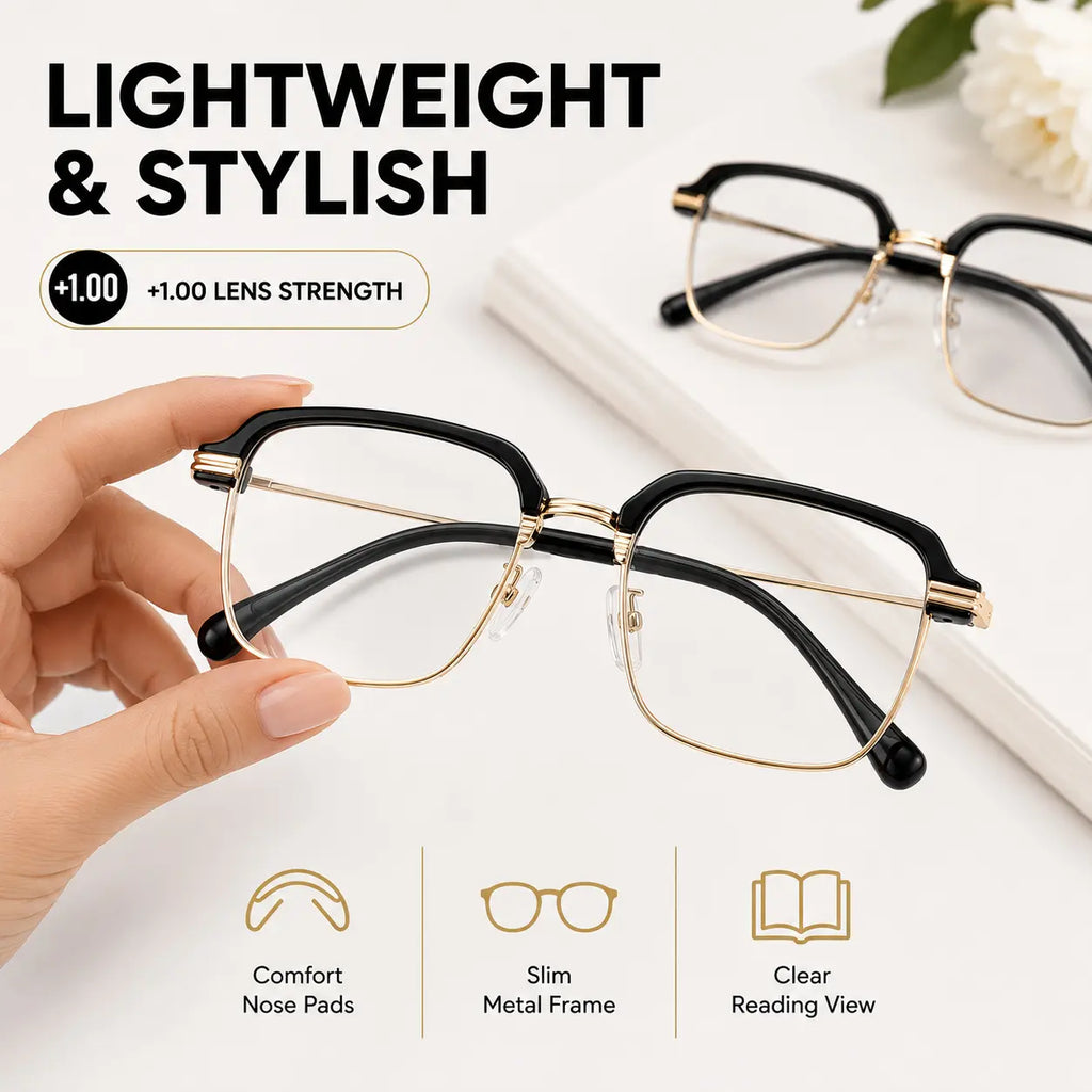Photochromic Reading Glasses +1.00, anti Blue Light Readers with UV Protection, Black Gold Lightweight Eyeglasses for Men Women, Work Travel Everyday Wear, Summervibes