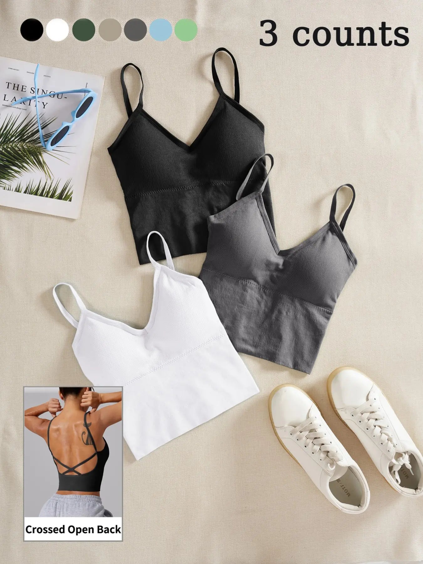 Women'S Plain Criss Cross Backless Sports Bra, Casual Breathable Sports Top for Yoga Gym Workout, Women'S Sport & Outdoor Clothing for All Seasons
