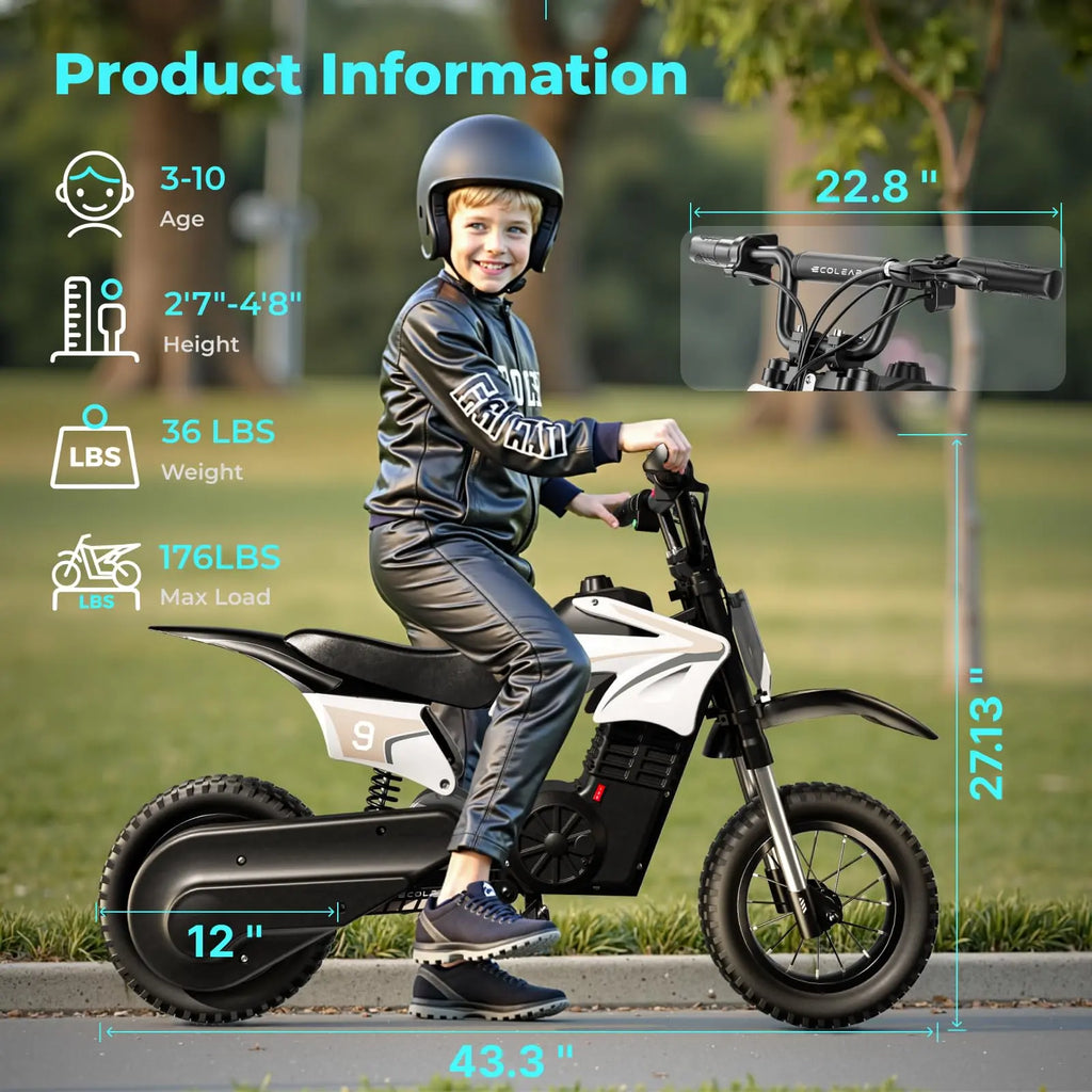 ECOLEAP K1 Kids Electric Bike 36V ,16MPH Fast Speed 14 Mile Long-Range,700W Peak 3-Speed Modes Electric Bike for Kids Ages 3-10