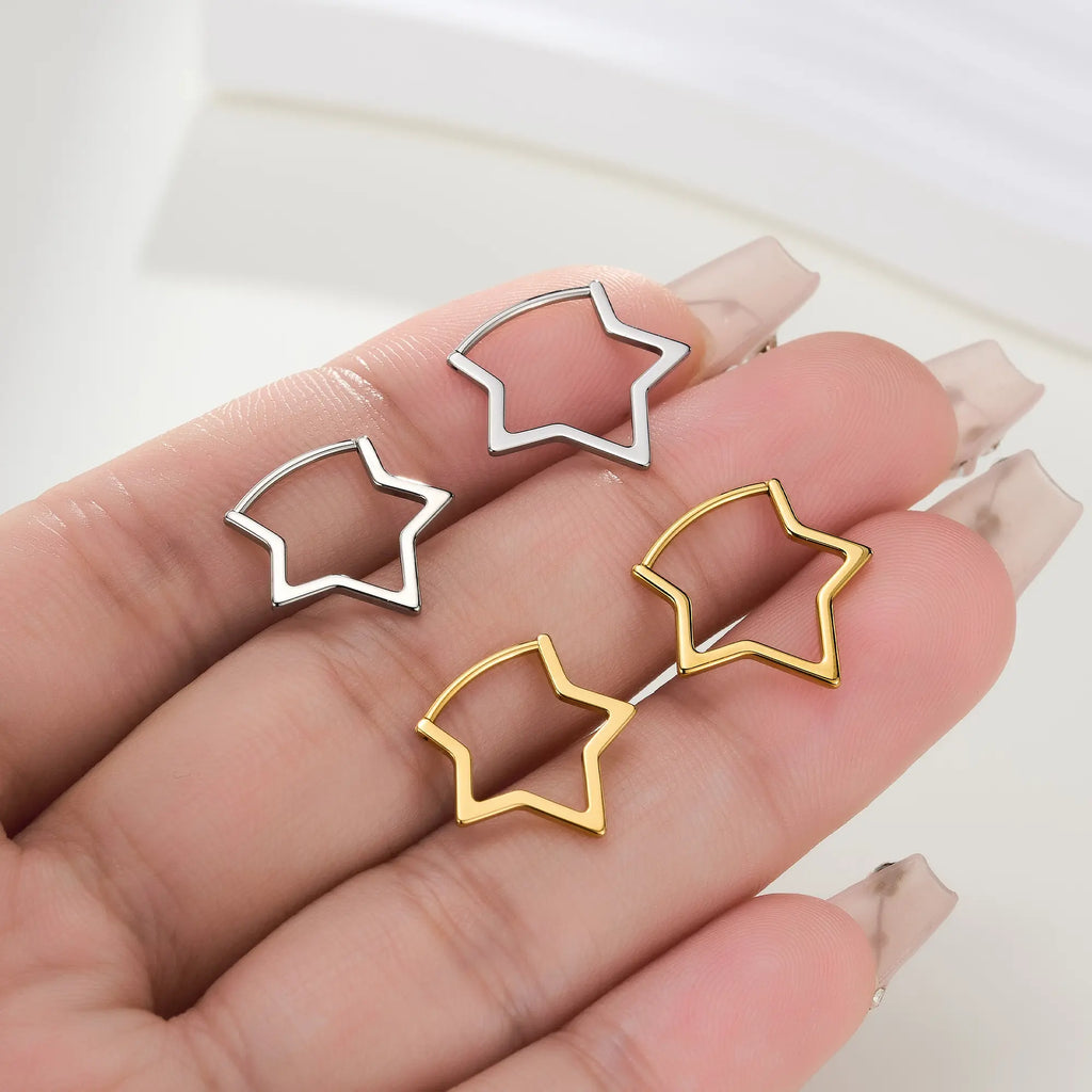 OUFER Titanium 20G Star Notril Piercing Nose Ring Lobe Earring Jewelry, 7Mm-8Mm Inner Diameter Star Hoop Earring, Lightweight Piercer-Recommended Daily Wear Accessory