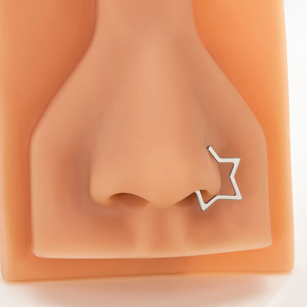OUFER Titanium 20G Star Notril Piercing Nose Ring Lobe Earring Jewelry, 7Mm-8Mm Inner Diameter Star Hoop Earring, Lightweight Piercer-Recommended Daily Wear Accessory