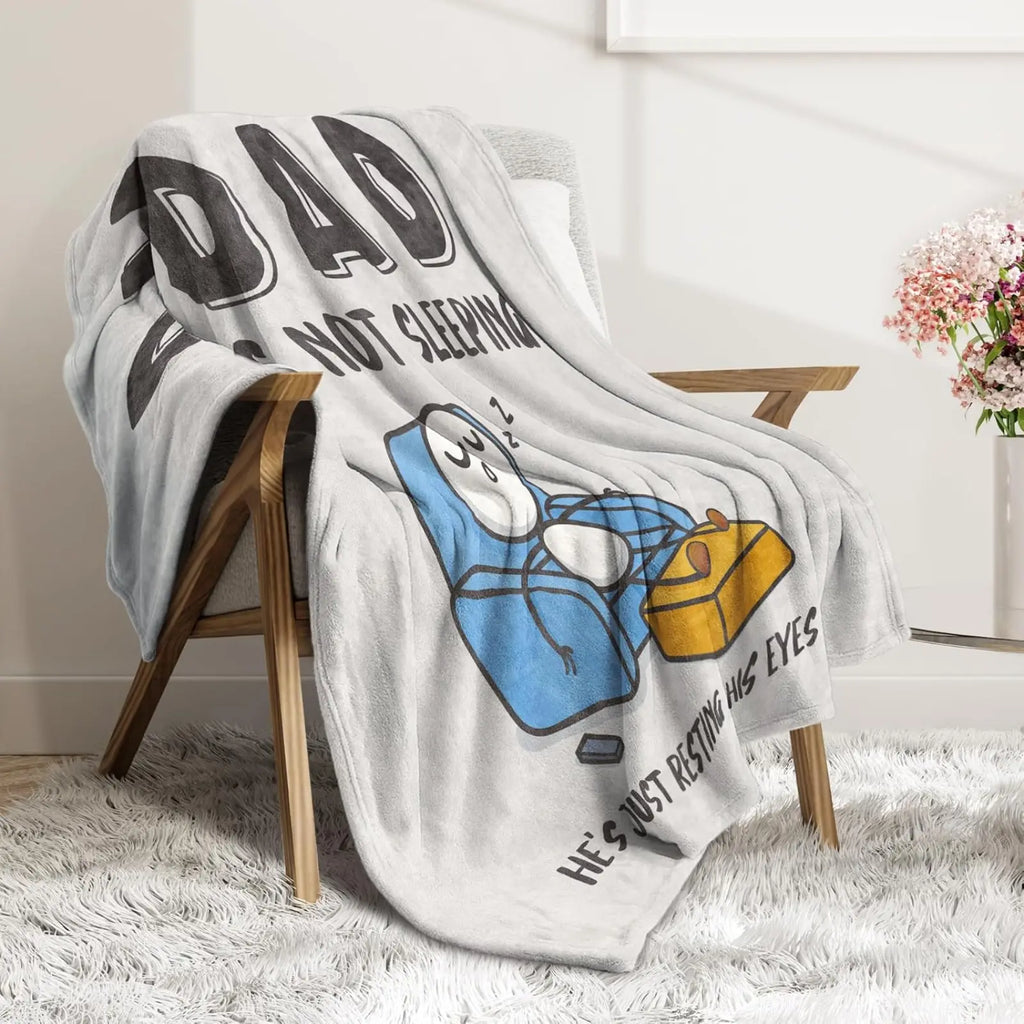 【Father'S Day】Funny Birthday Gift for Dad Husband, Dad Is Not Sleeping Flannel Blanket, Fathers Day Dads Gifts from Daughter Son, Super Soft Throws Blanket for Couch and Napping