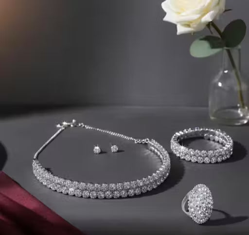 Zevraa Luxury Ad Jewellery Set | Bridal Necklace ,Bangles,Ring & Earrings