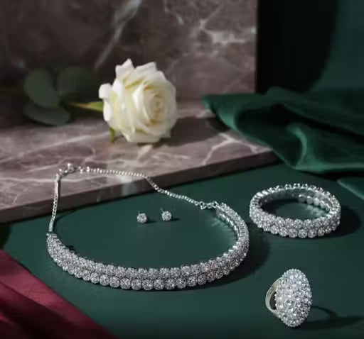 Zevraa Luxury Ad Jewellery Set | Bridal Necklace ,Bangles,Ring & Earrings