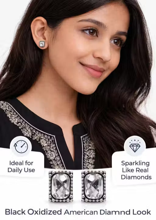 American Diamond Studs| Daily Wear Oxidised Earrings