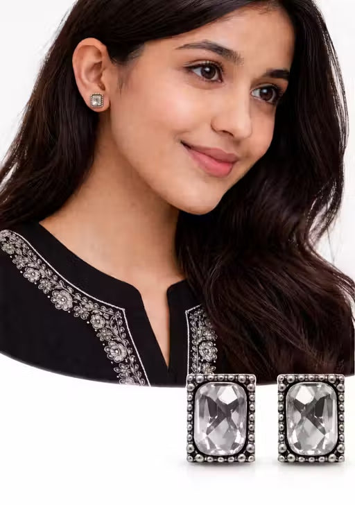 American Diamond Studs| Daily Wear Oxidised Earrings